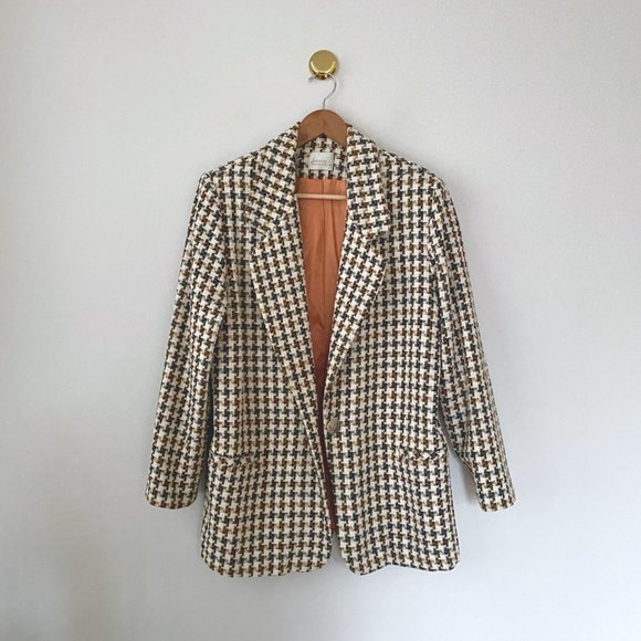 80s Tweed Houndstooth Blazer Style Coat - Picture 6 of 9